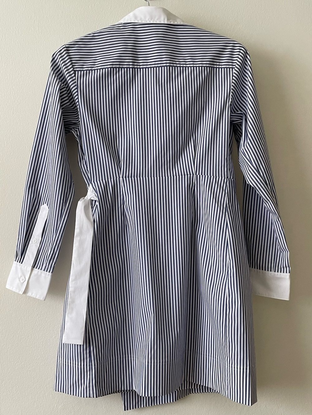 NEW SPANX Blue White Striped Wrap Shirt Dress Long Sleeve Stretch Cotton, Size S - Picture 4 of 14